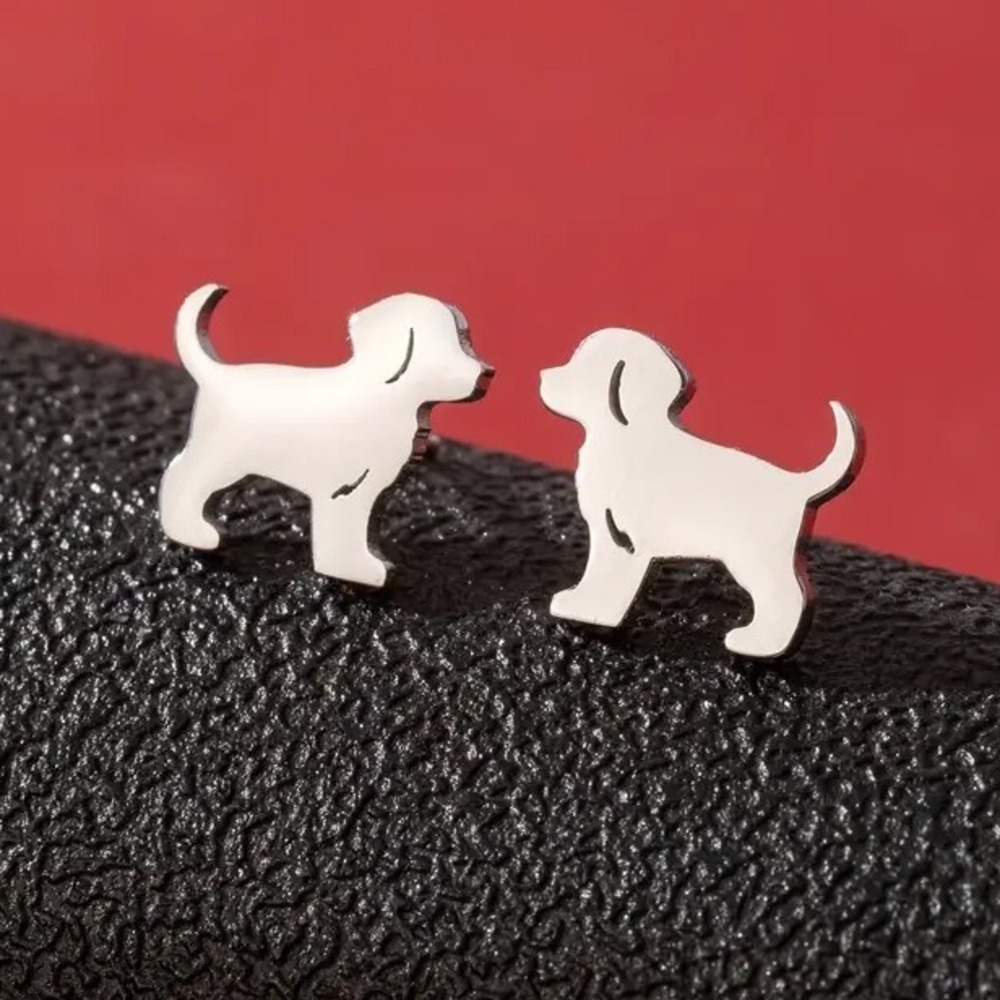 Silver Dog Earrings Puppy Stud Earrings Pet Animal Lover Jewelry Gift Stainless‎